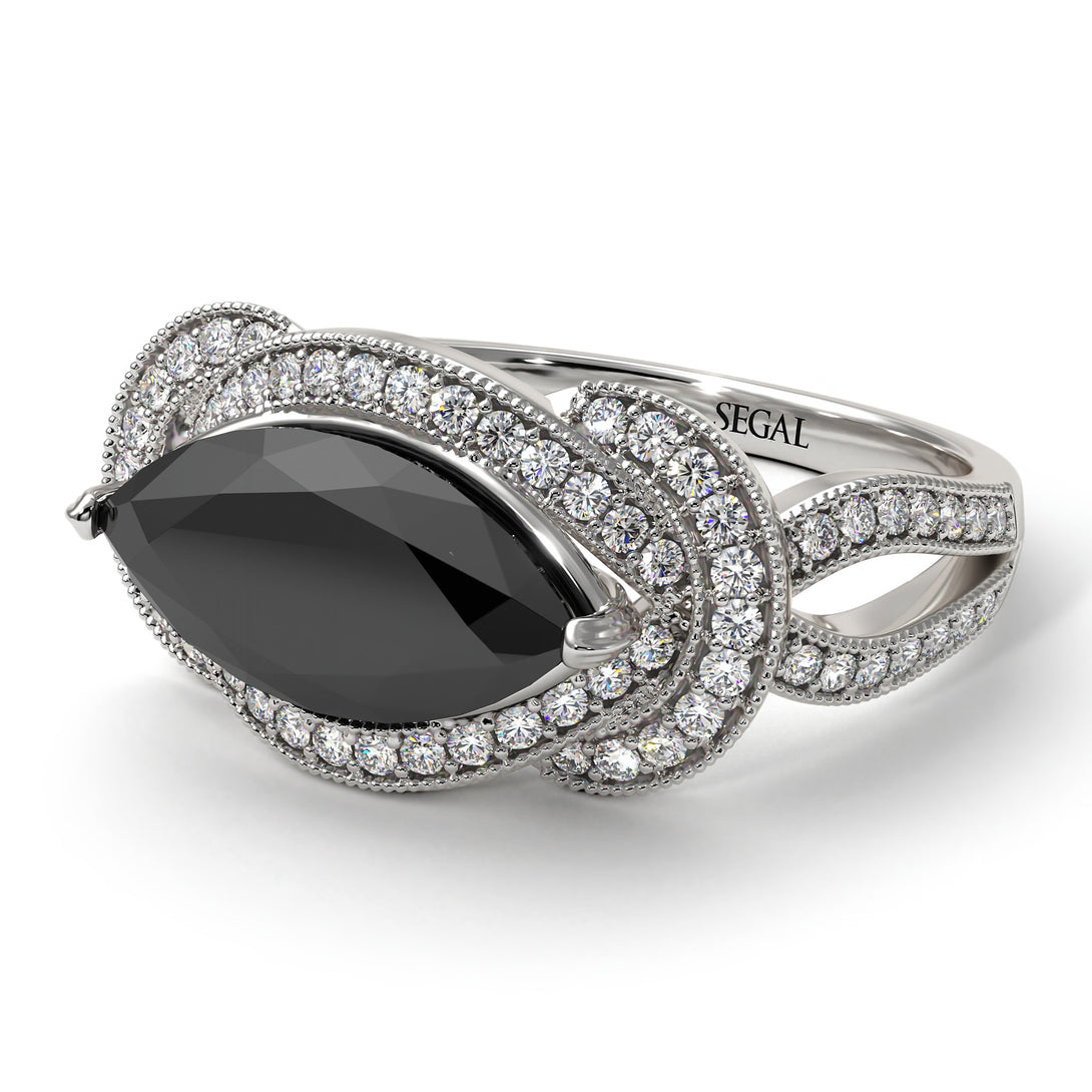 Milgrain Marquise Black Diamond Engagement Ring - Marley No. 9