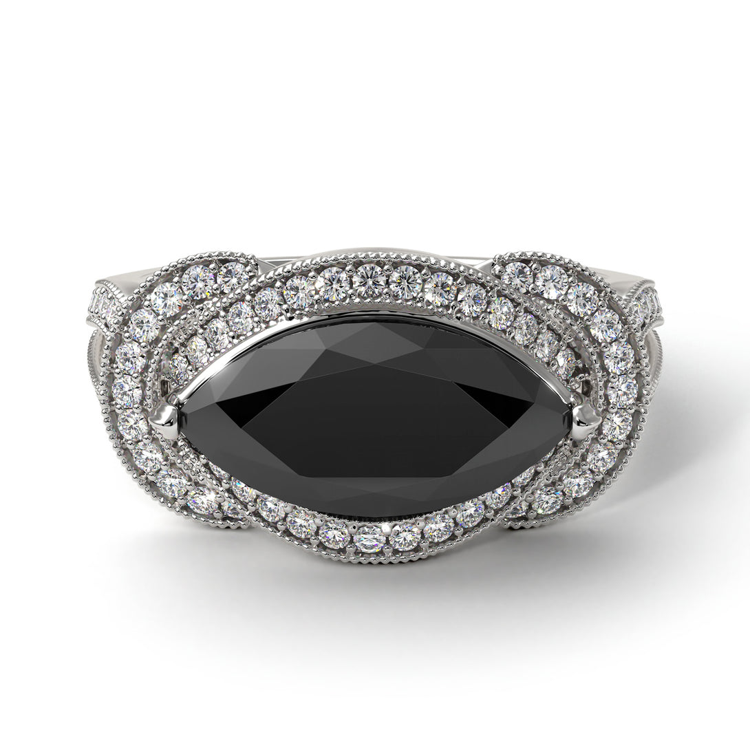 Milgrain Marquise Black Diamond Engagement Ring - Marley No. 9