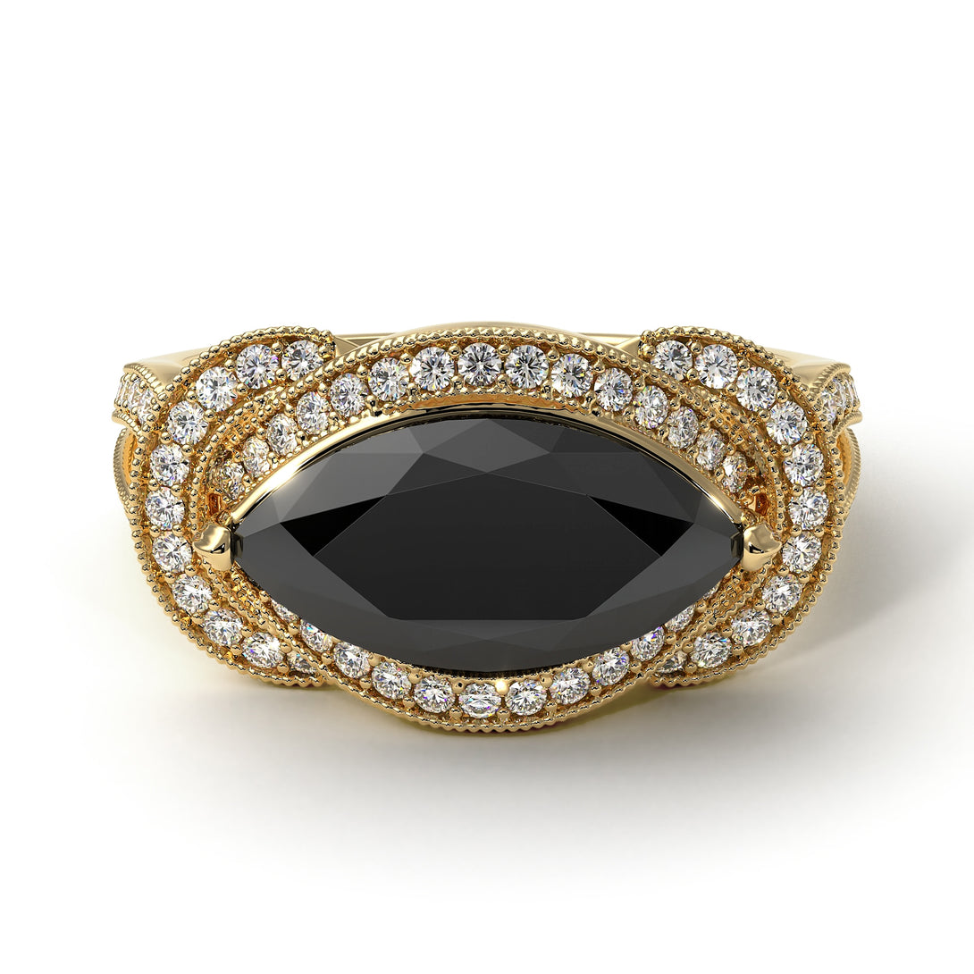 Milgrain Marquise Black Diamond Engagement Ring - Marley No. 7