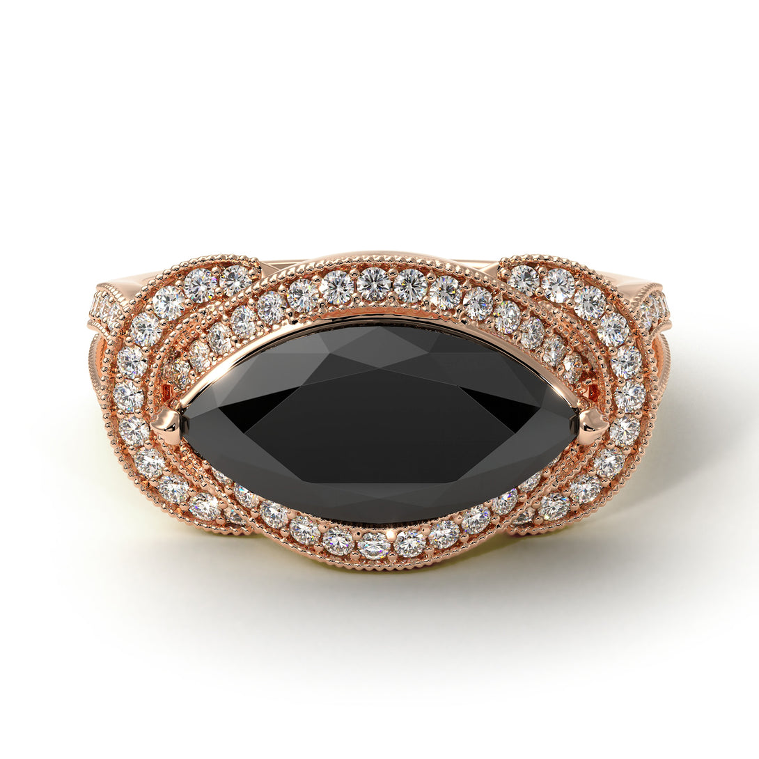 Milgrain Marquise Black Diamond Engagement Ring - Marley No. 8