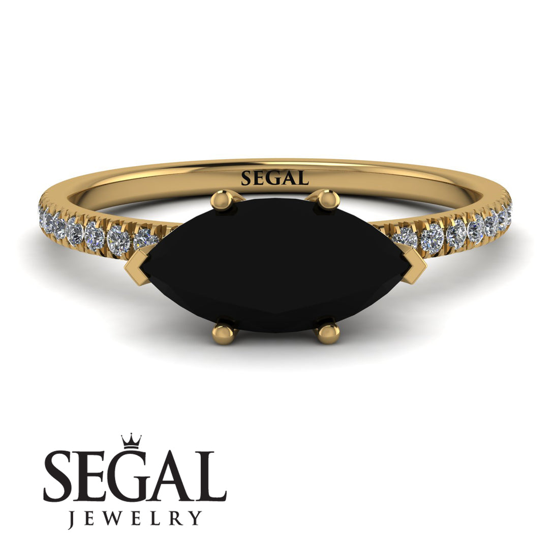 Marqise Black Diamond Engagement Ring - Lola No. 7