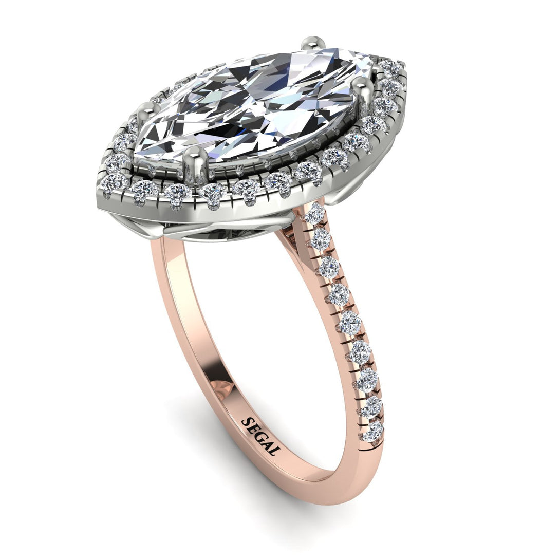 Two Tones Gorgeous Marquise Cut Diamond Pave Engagement Ring With Hidden Stone - Miriam No. 78