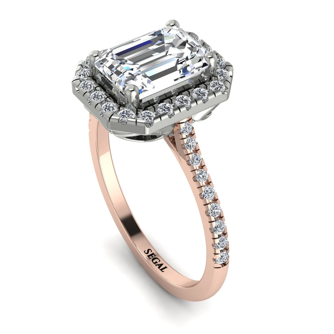 Two Tones Gorgeous Emerald Cut Diamond Pave Engagement Ring With Hidden Stone - Veronica No. 78