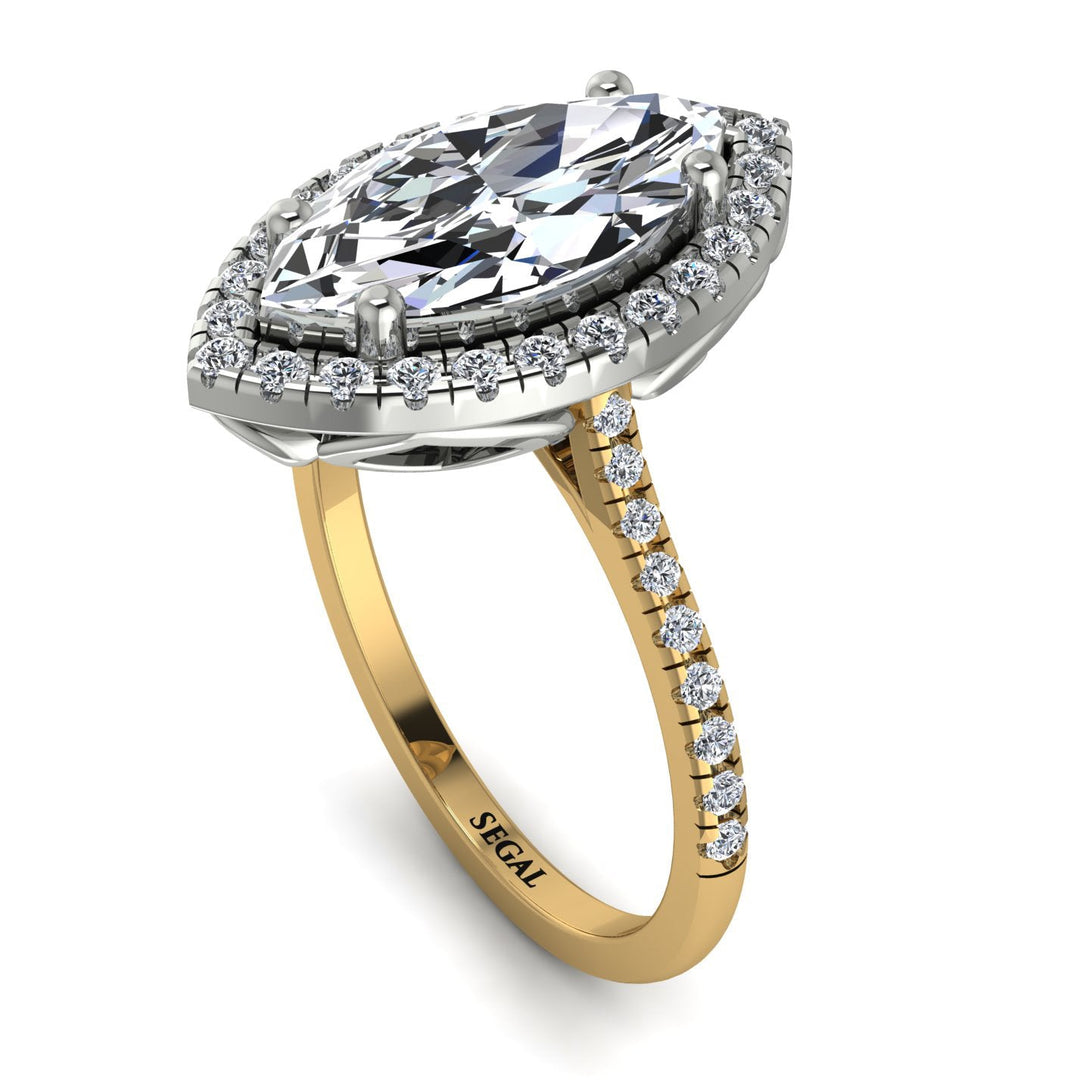 Two Tones Gorgeous Marquise Cut Diamond Pave Engagement Ring With Hidden Stone - Miriam No. 77