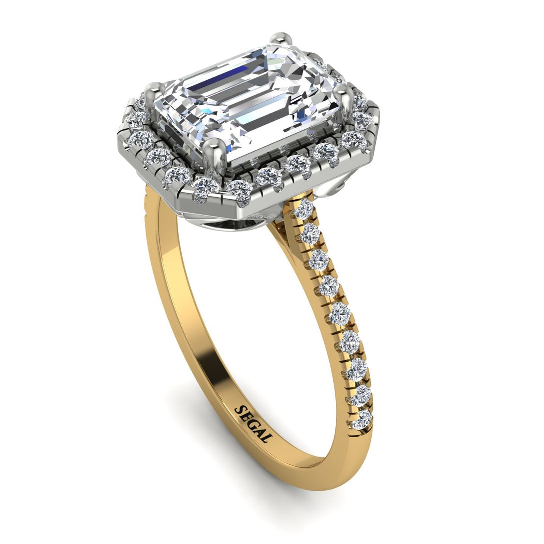 Two Tones Gorgeous Emerald Cut Diamond Pave Engagement Ring With Hidden Stone - Veronica No. 77