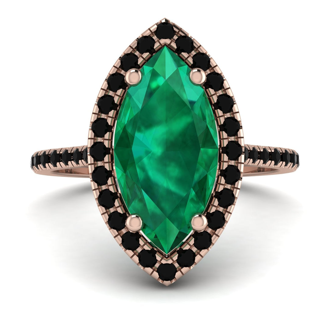 Gorgeous Marquise Cut Emerald Pave Engagement Ring With Hidden Stone - Miriam No. 35