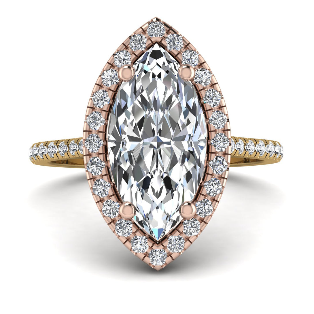 Two Tones Gorgeous Marquise Cut Diamond Pave Engagement Ring With Hidden Stone - Miriam No. 76
