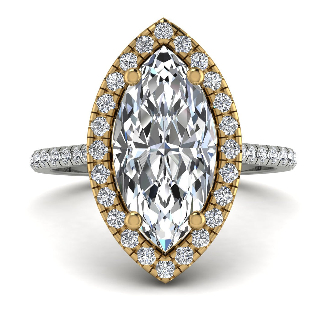 Two Tones Gorgeous Marquise Cut Diamond Pave Engagement Ring With Hidden Stone - Miriam No. 77