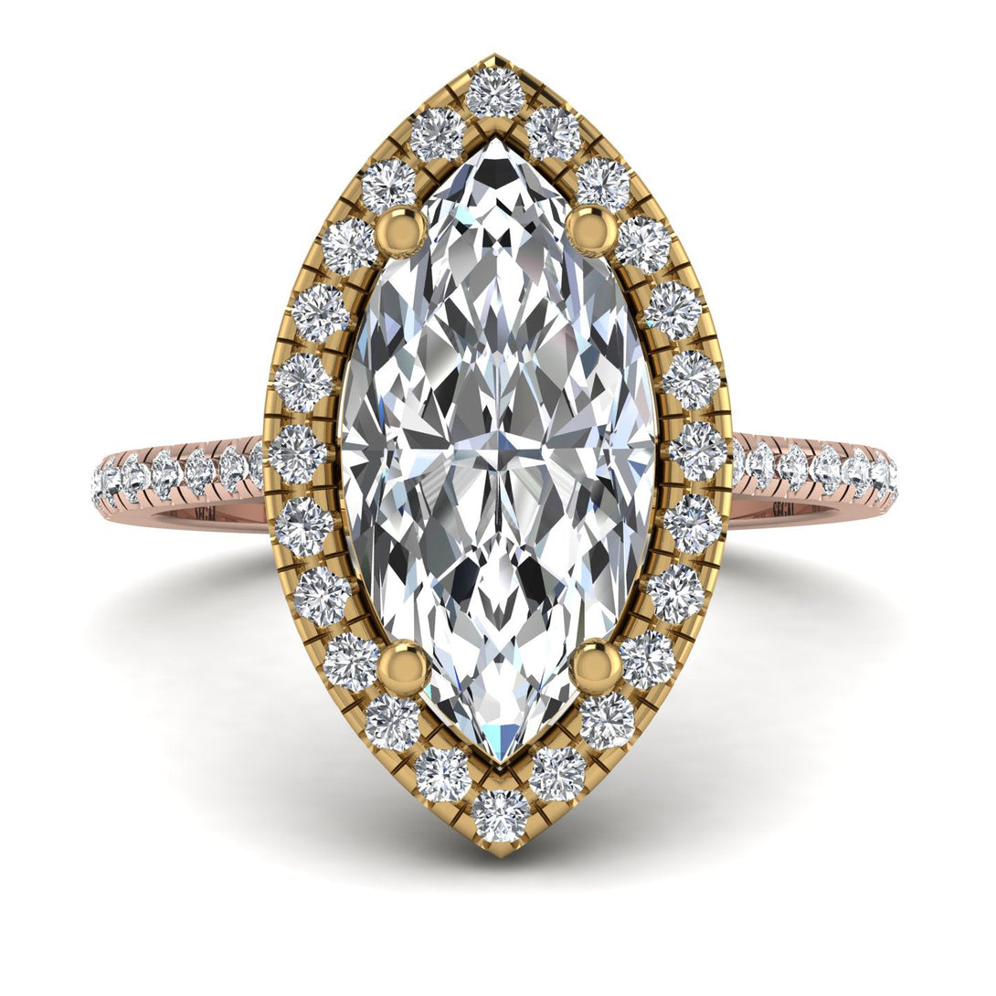 Two Tones Gorgeous Marquise Cut Diamond Pave Engagement Ring With Hidden Stone - Miriam No. 76
