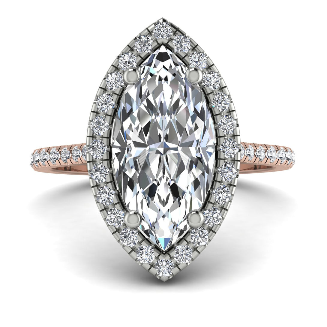 Two Tones Gorgeous Marquise Cut Diamond Pave Engagement Ring With Hidden Stone - Miriam No. 78