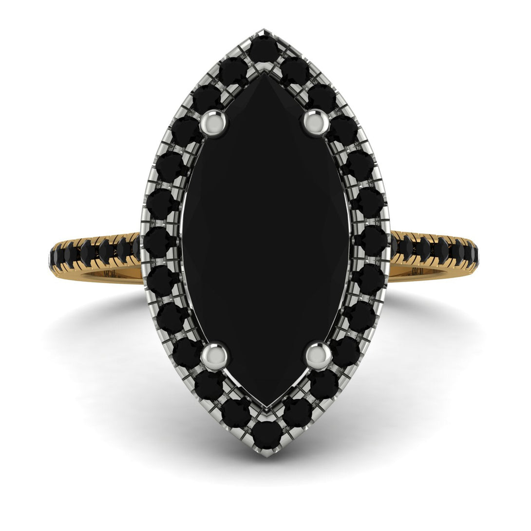 Two Tones Gorgeous Marquise Cut Black Diamond Pave Engagement Ring With Hidden Stone - Miriam No. 80