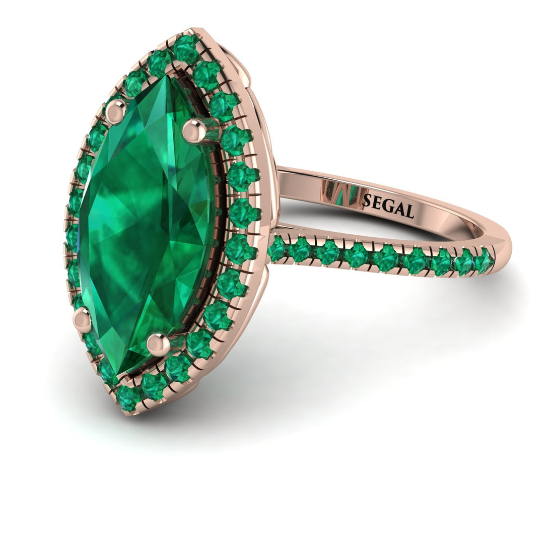 Gorgeous Marquise Cut Emerald Pave Engagement Ring With Hidden Stone - Miriam No. 20