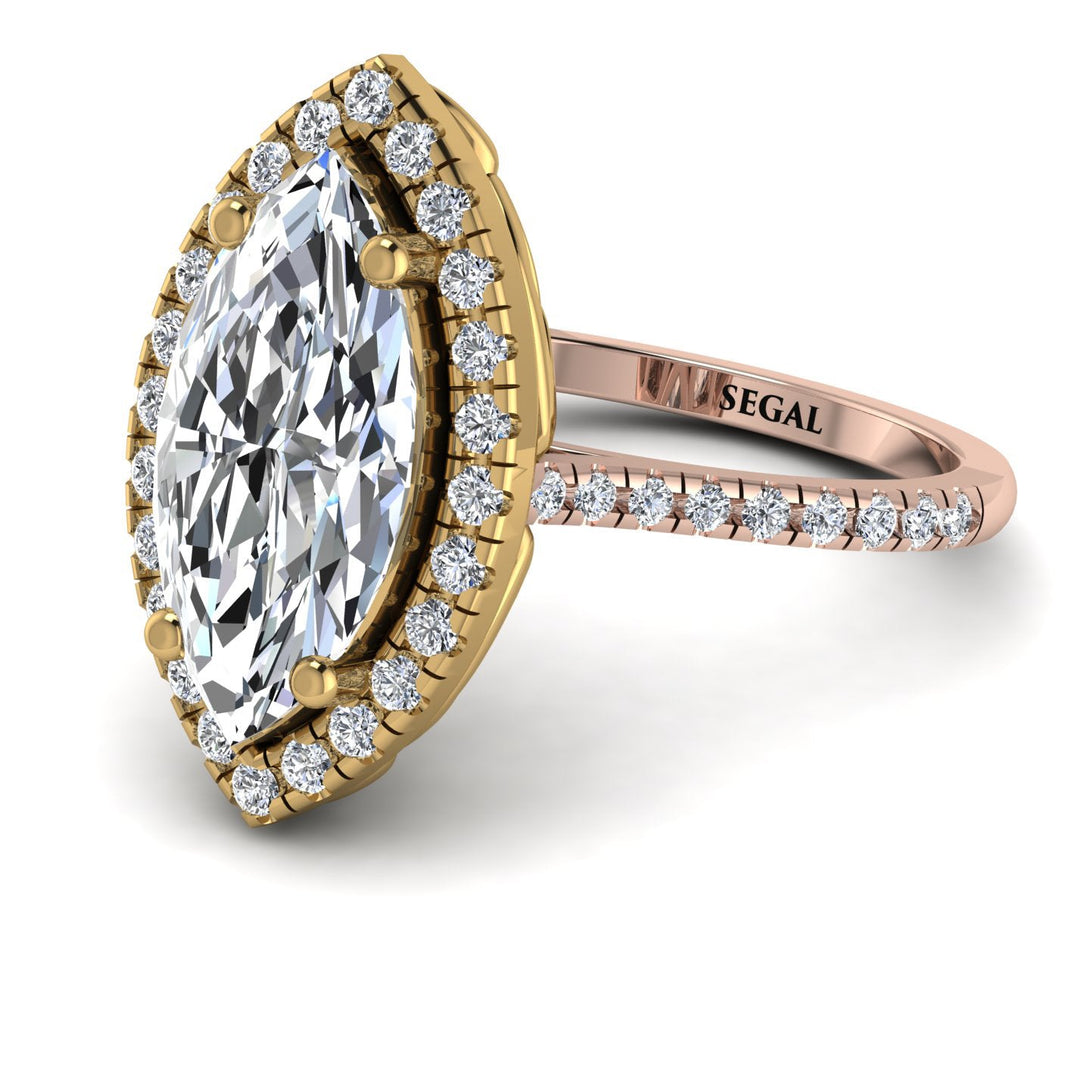 Two Tones Gorgeous Marquise Cut Diamond Pave Engagement Ring With Hidden Stone - Miriam No. 76