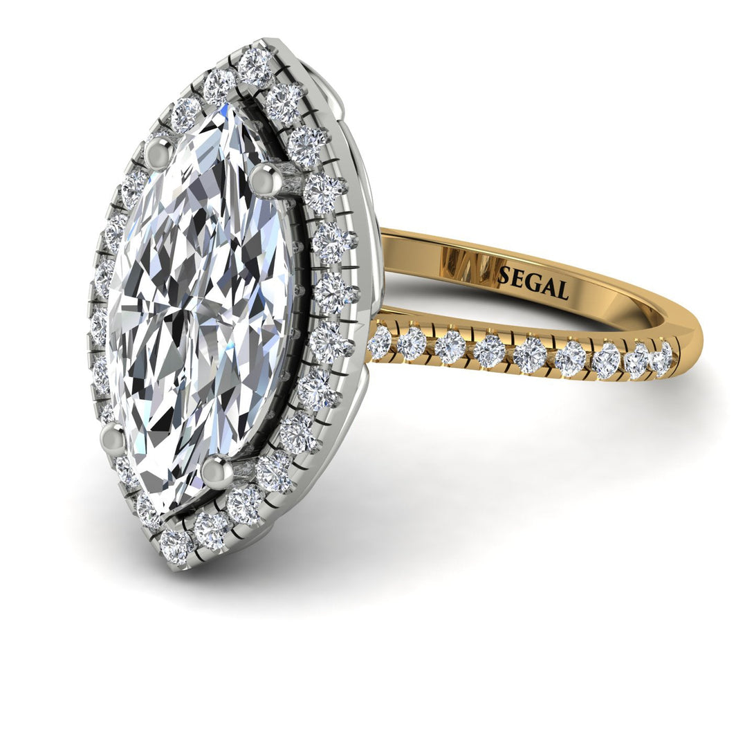 Two Tones Gorgeous Marquise Cut Diamond Pave Engagement Ring With Hidden Stone - Miriam No. 77