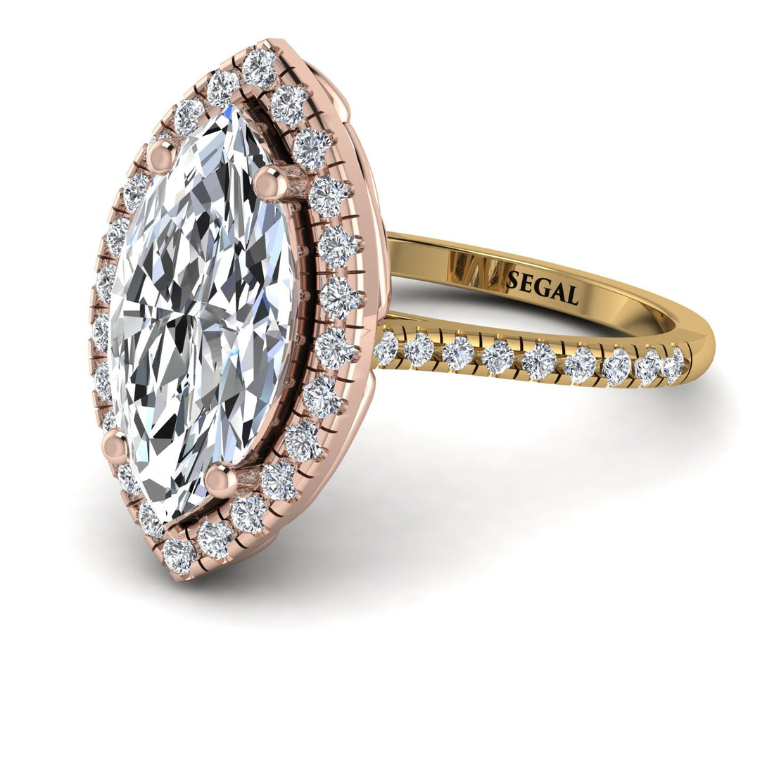 Two Tones Gorgeous Marquise Cut Diamond Pave Engagement Ring With Hidden Stone - Miriam No. 76