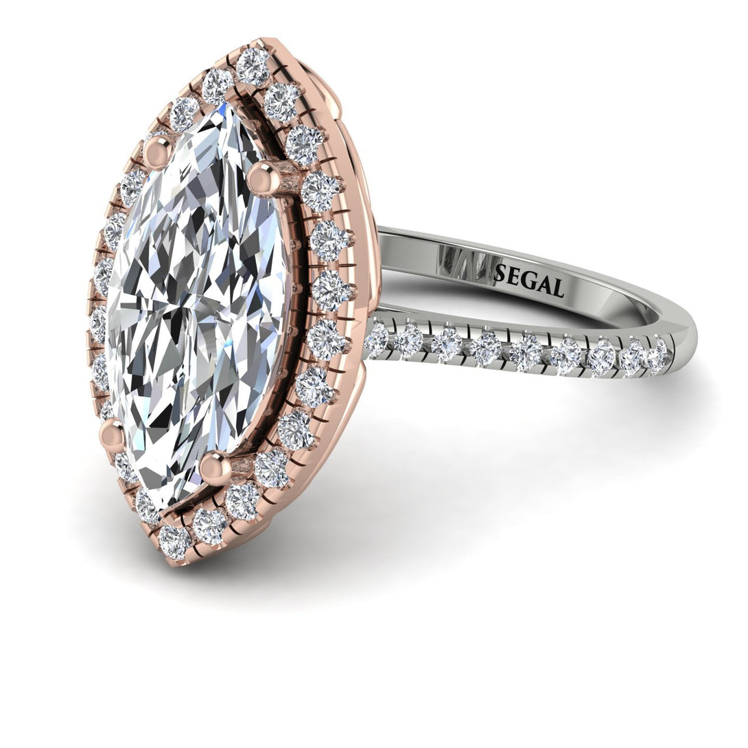 Two Tones Gorgeous Marquise Cut Diamond Pave Engagement Ring With Hidden Stone - Miriam No. 78