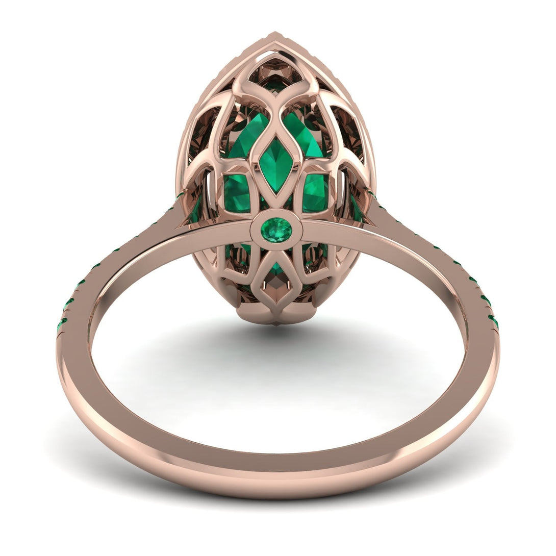 Gorgeous Marquise Cut Emerald Pave Engagement Ring With Hidden Stone - Miriam No. 20