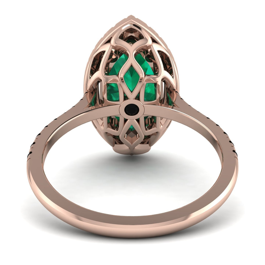 Gorgeous Marquise Cut Emerald Pave Engagement Ring With Hidden Stone - Miriam No. 35