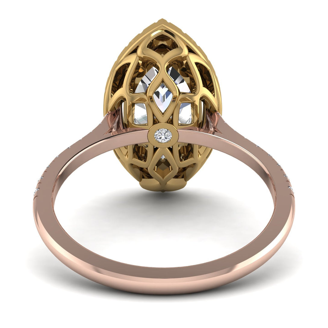 Two Tones Gorgeous Marquise Cut Diamond Pave Engagement Ring With Hidden Stone - Miriam No. 76