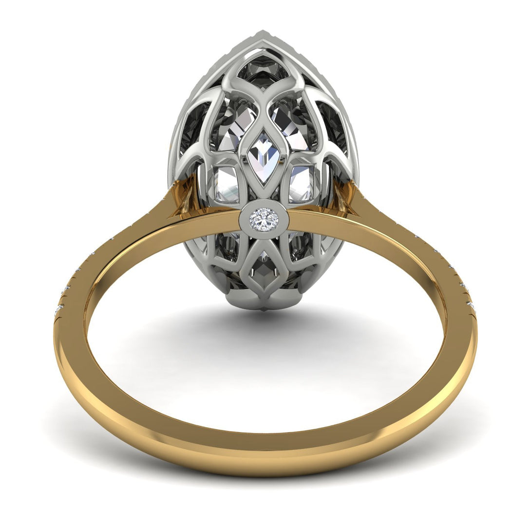 Two Tones Gorgeous Marquise Cut Diamond Pave Engagement Ring With Hidden Stone - Miriam No. 77
