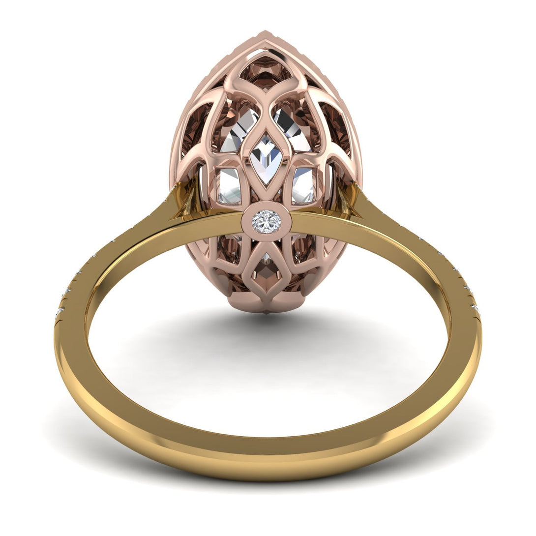 Two Tones Gorgeous Marquise Cut Diamond Pave Engagement Ring With Hidden Stone - Miriam No. 76