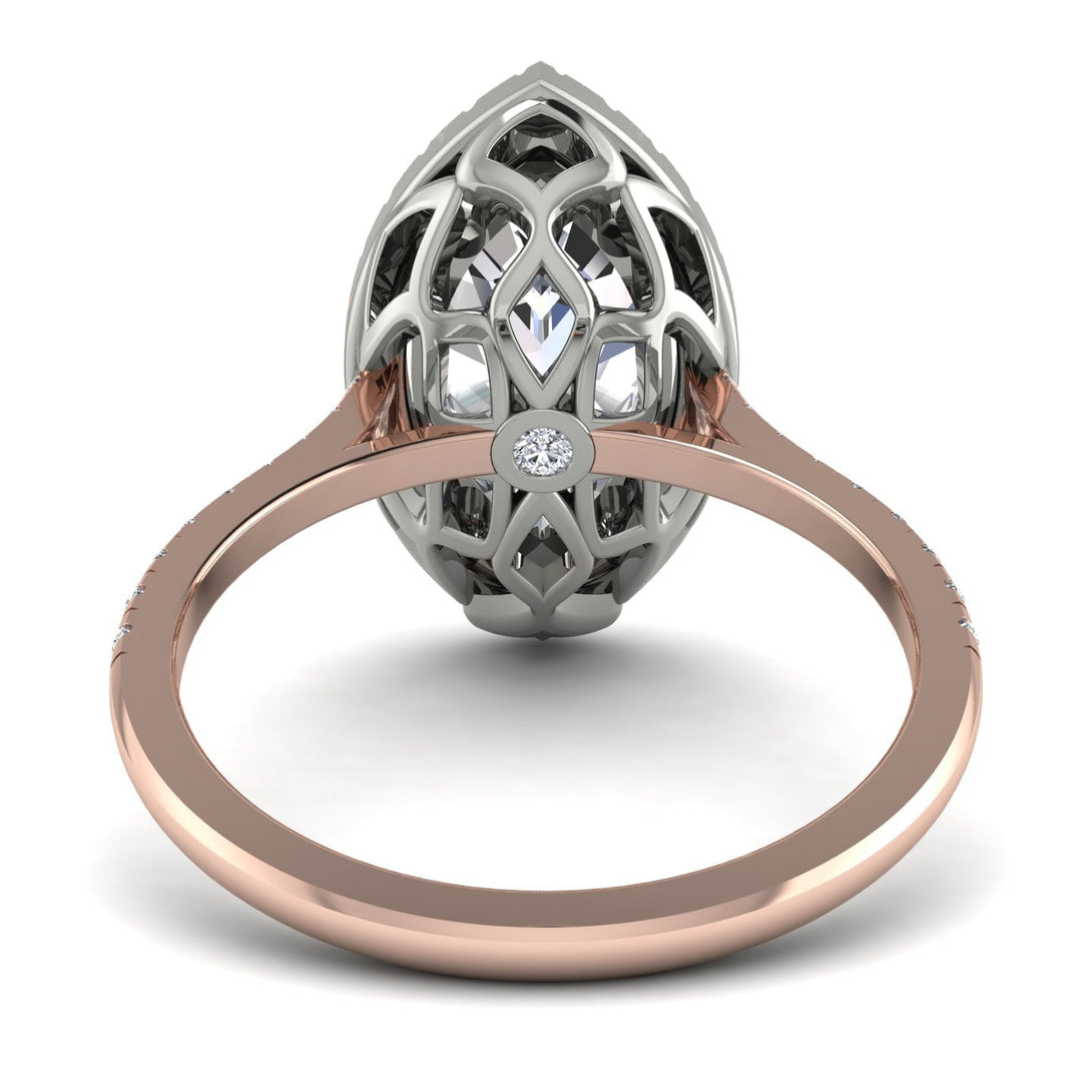 Two Tones Gorgeous Marquise Cut Diamond Pave Engagement Ring With Hidden Stone - Miriam No. 78