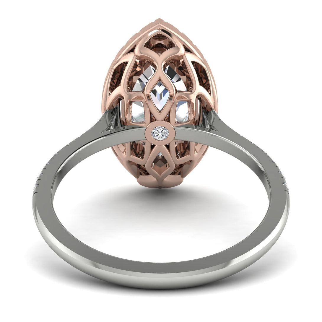 Two Tones Gorgeous Marquise Cut Diamond Pave Engagement Ring With Hidden Stone - Miriam No. 78