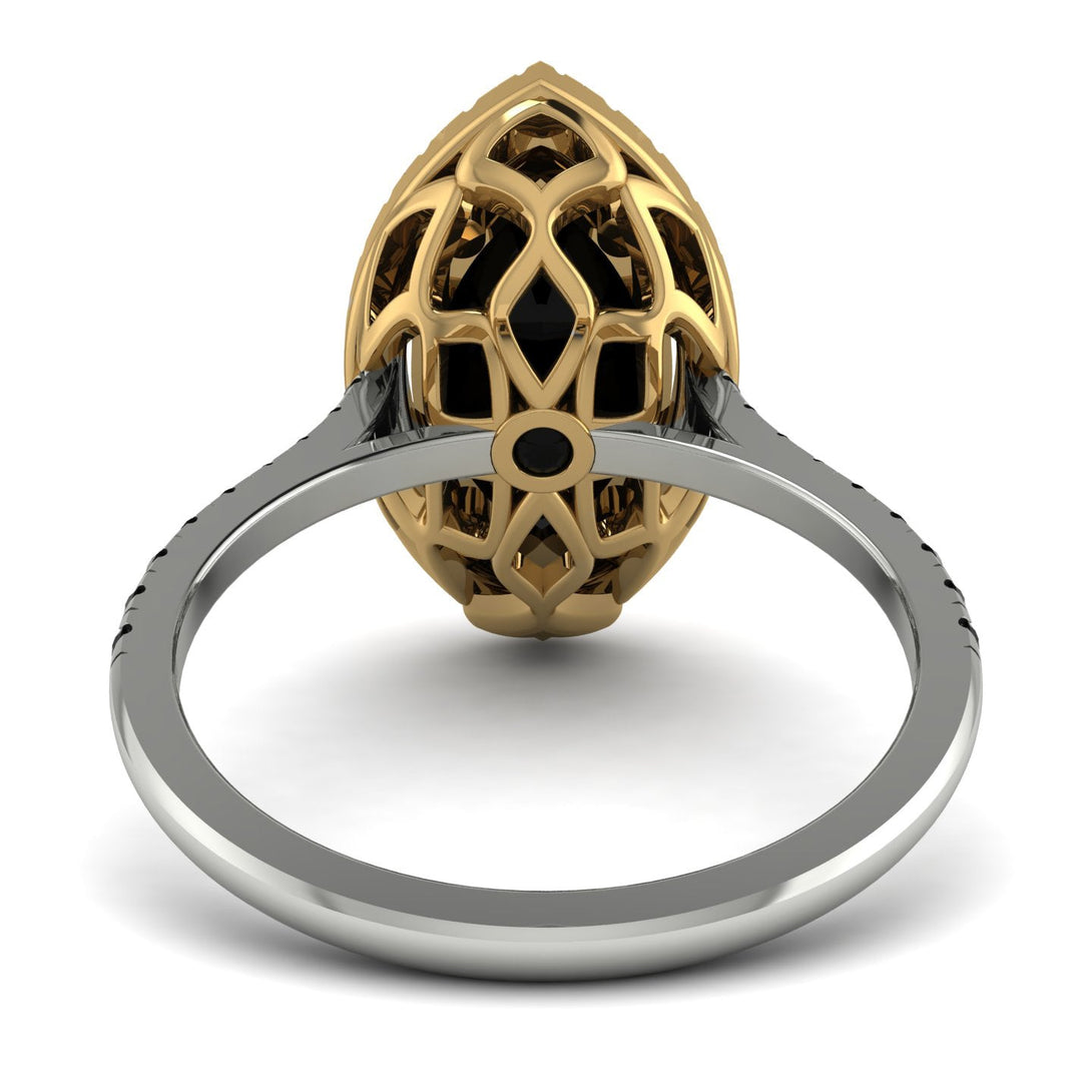 Two Tones Gorgeous Marquise Cut Black Diamond Pave Engagement Ring With Hidden Stone - Miriam No. 80