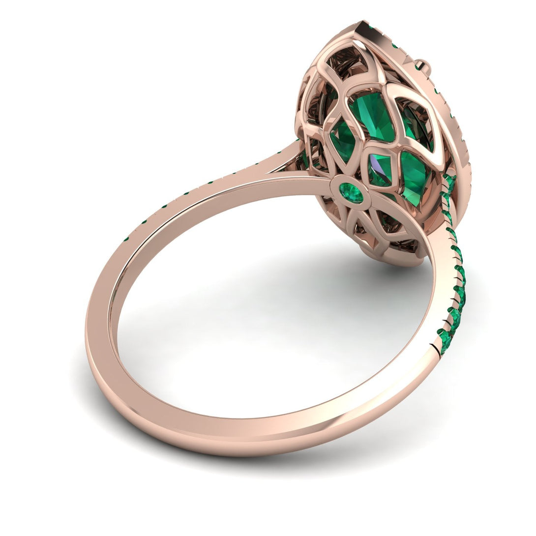 Gorgeous Marquise Cut Emerald Pave Engagement Ring With Hidden Stone - Miriam No. 20