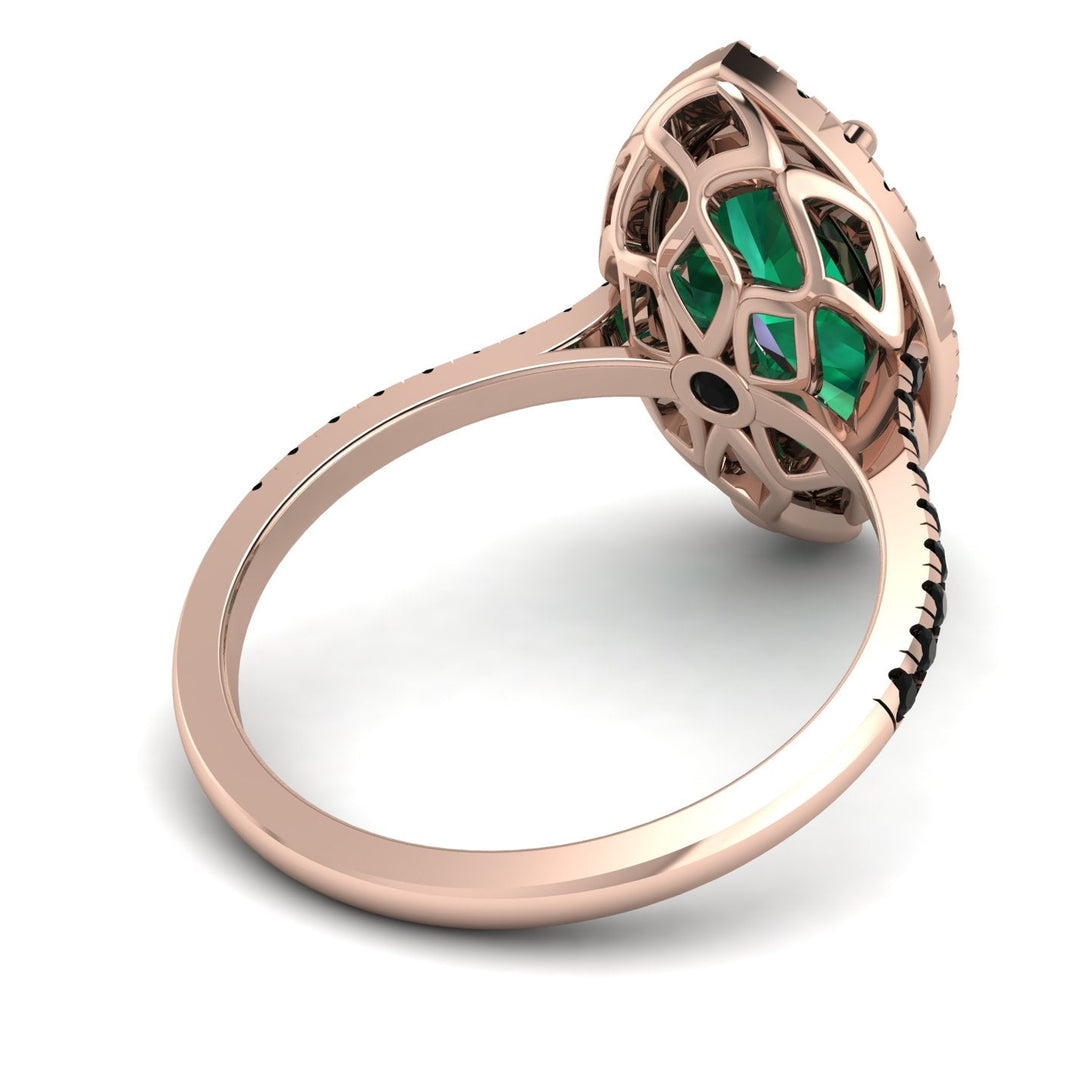 Gorgeous Marquise Cut Emerald Pave Engagement Ring With Hidden Stone - Miriam No. 35