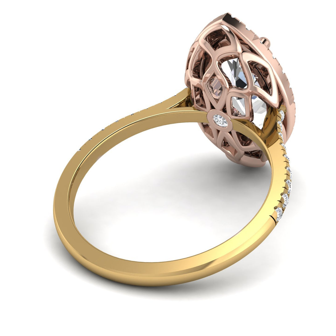 Two Tones Gorgeous Marquise Cut Diamond Pave Engagement Ring With Hidden Stone - Miriam No. 76