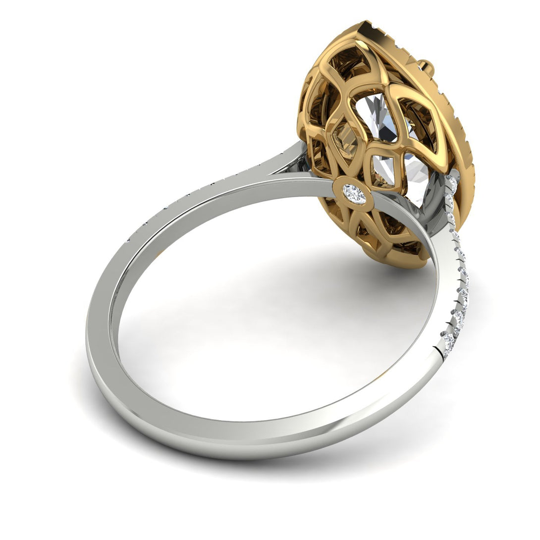 Two Tones Gorgeous Marquise Cut Diamond Pave Engagement Ring With Hidden Stone - Miriam No. 77