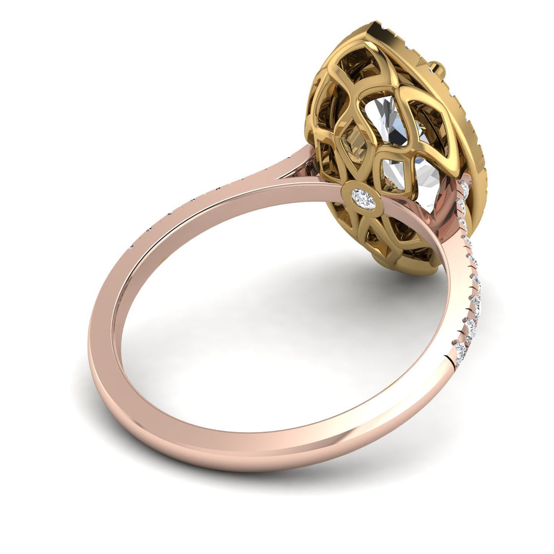 Two Tones Gorgeous Marquise Cut Diamond Pave Engagement Ring With Hidden Stone - Miriam No. 76