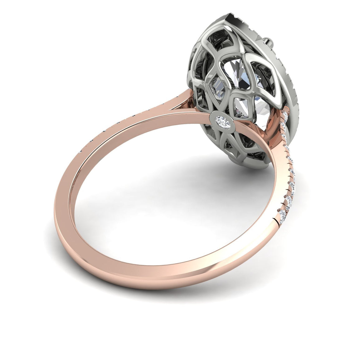 Two Tones Gorgeous Marquise Cut Diamond Pave Engagement Ring With Hidden Stone - Miriam No. 78
