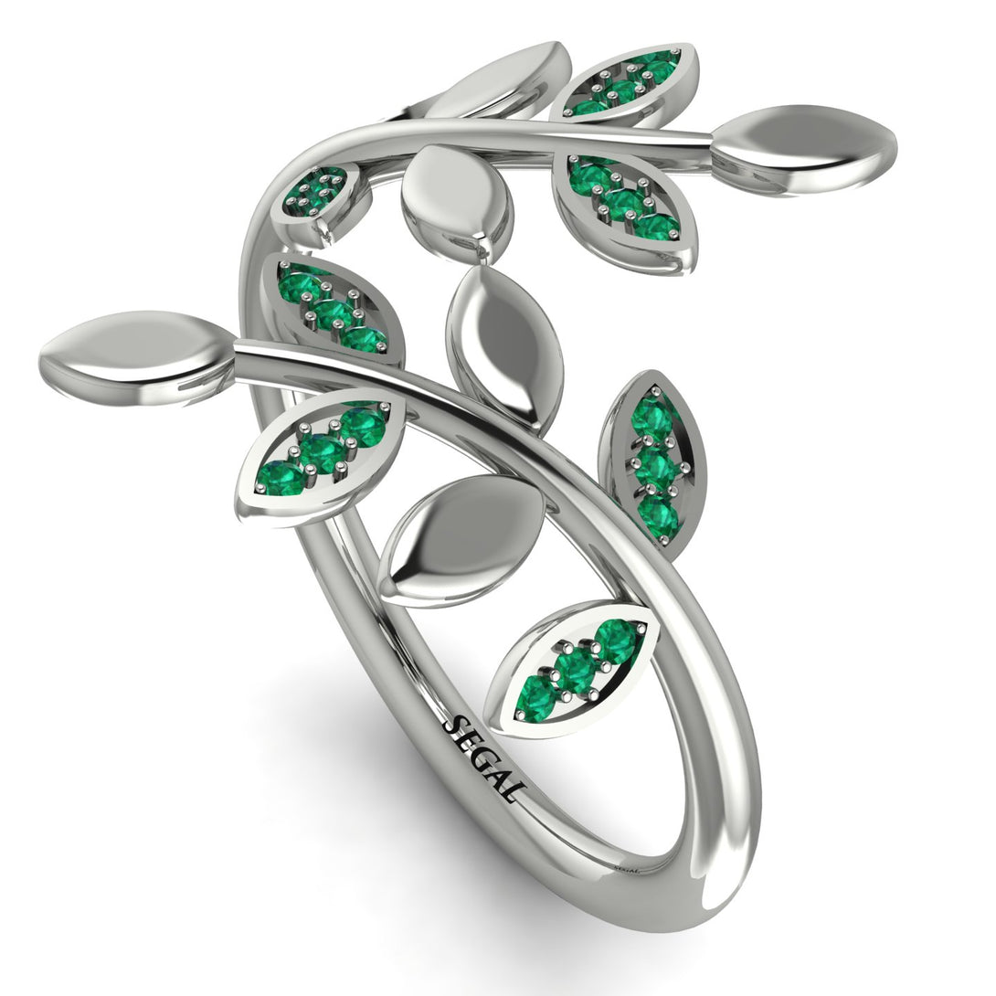 Open Ring Leaves Emerald Ring - Anna No. 6
