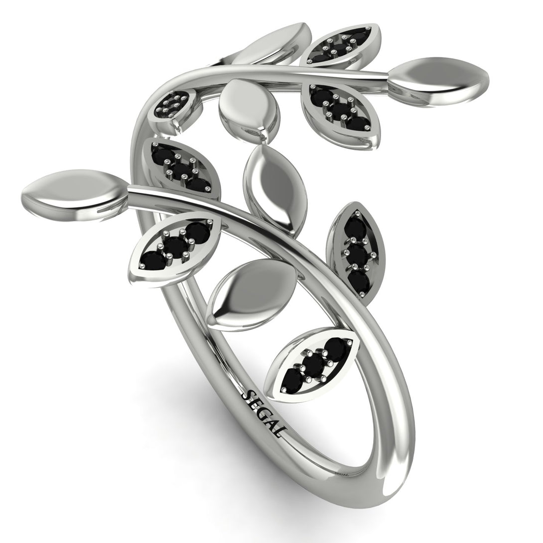 Open Ring Leaves Black Diamond Ring - Anna No. 9