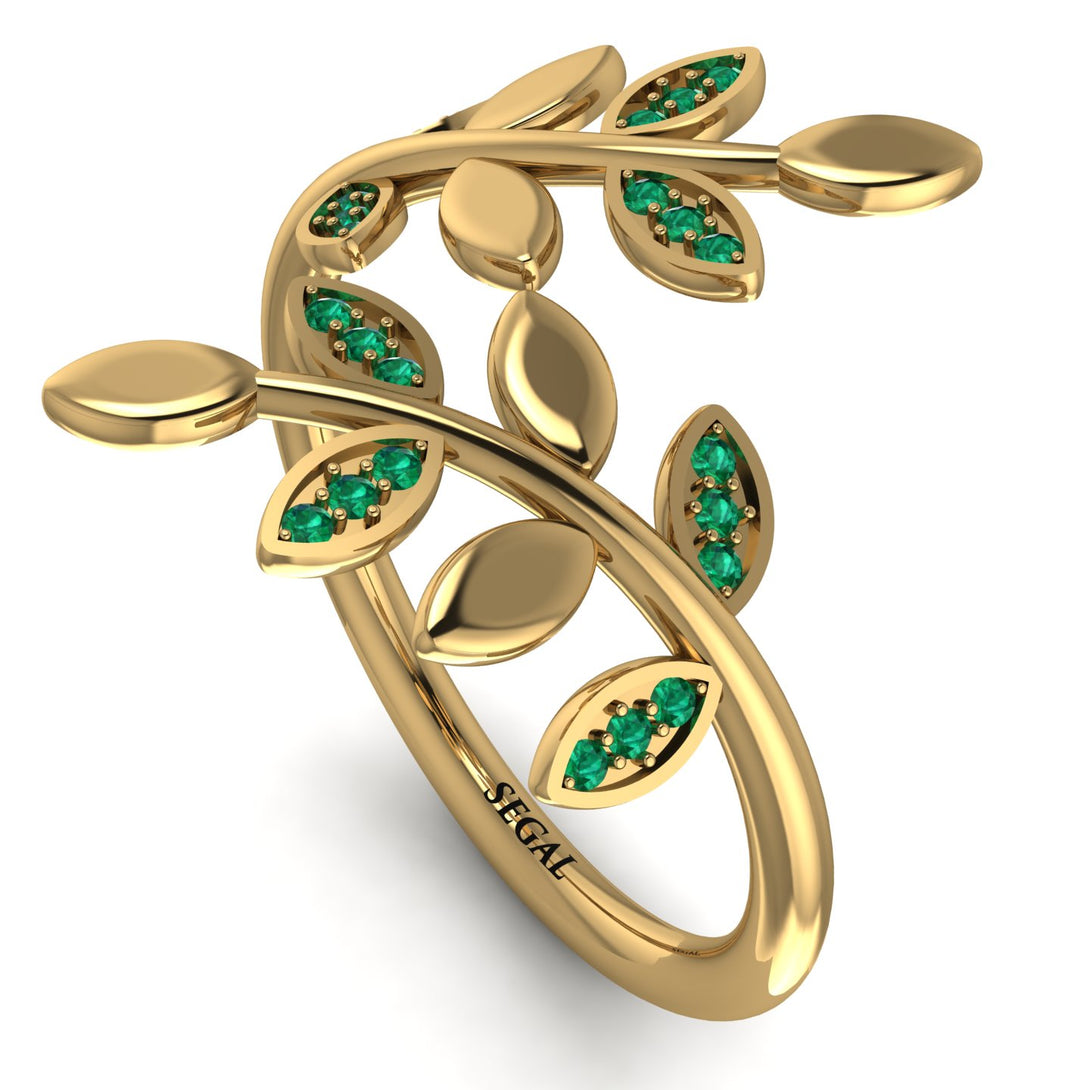 Open Ring Leaves Emerald Ring - Anna No. 4