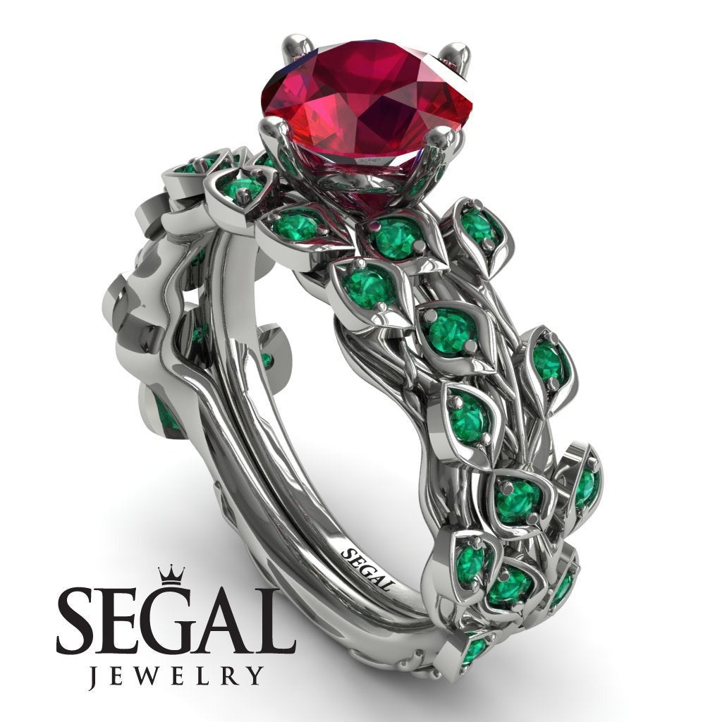 Leaves All Around Lab Ruby Wedding Bridal Set - Sydney 2ct No. 27