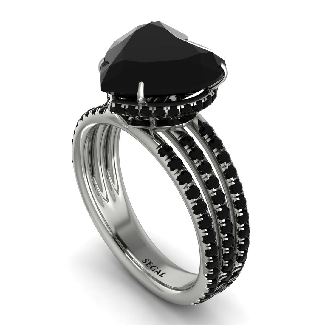 Triple Bands Heart Shape Black Diamond Ring - Noelle No. 390