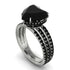 Triple Bands Heart Shape Black Diamond Ring - Noelle No. 390