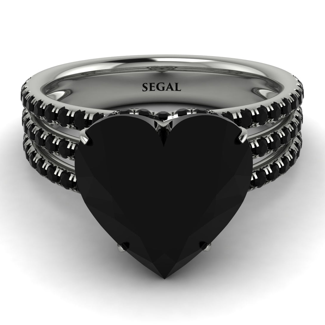 Triple Bands Heart Shape Black Diamond Ring - Noelle No. 390
