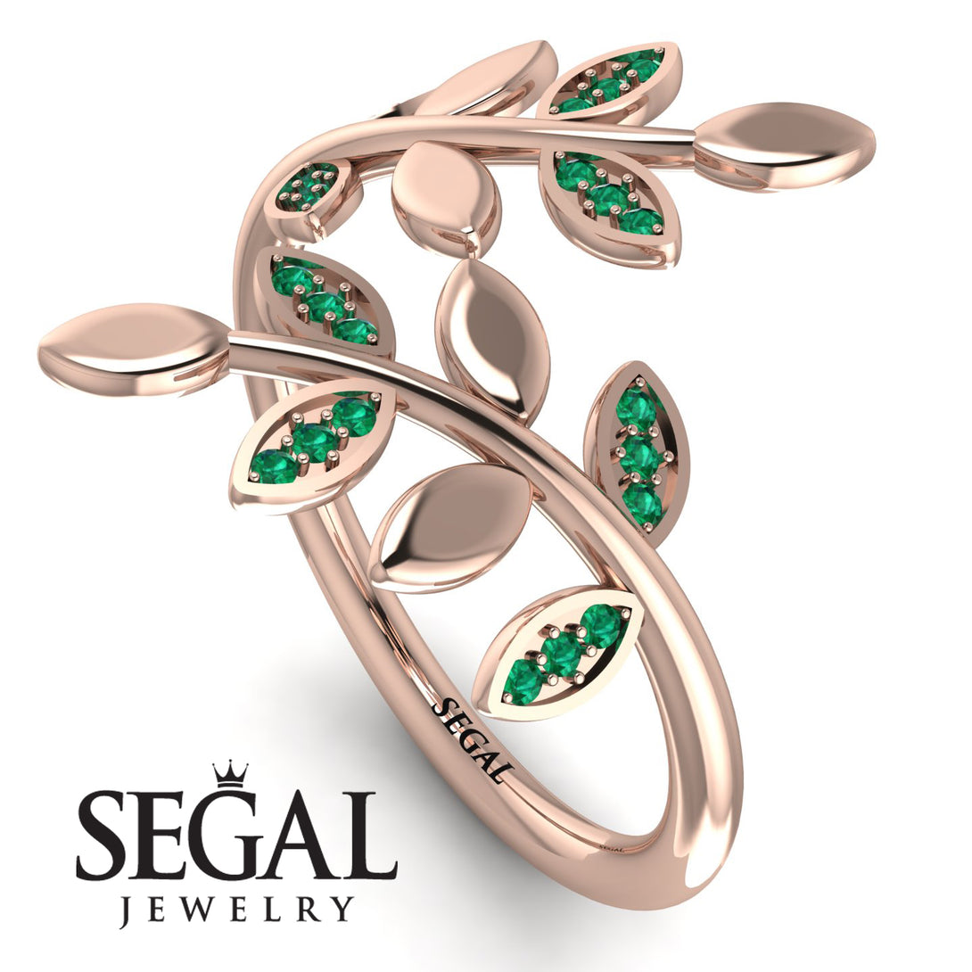 Open Ring Leaves Emerald Ring - Anna No. 5