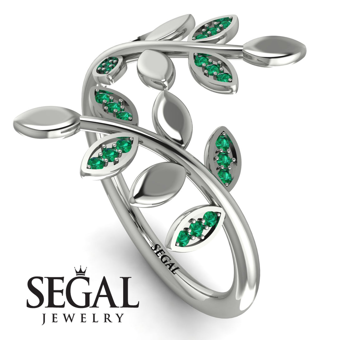 Open Ring Leaves Emerald Ring - Anna No. 6