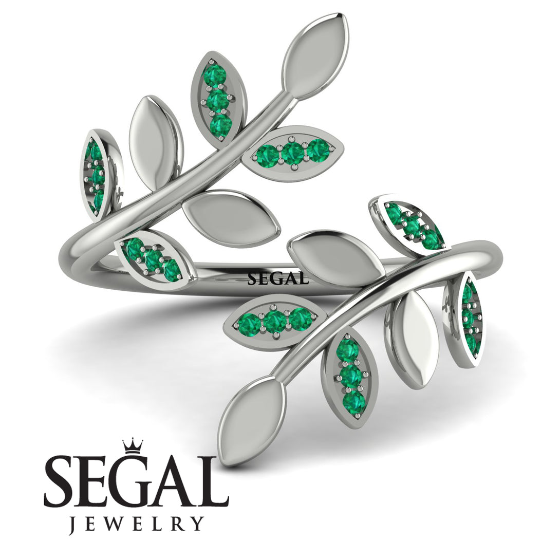 Open Ring Leaves Emerald Ring - Anna No. 6