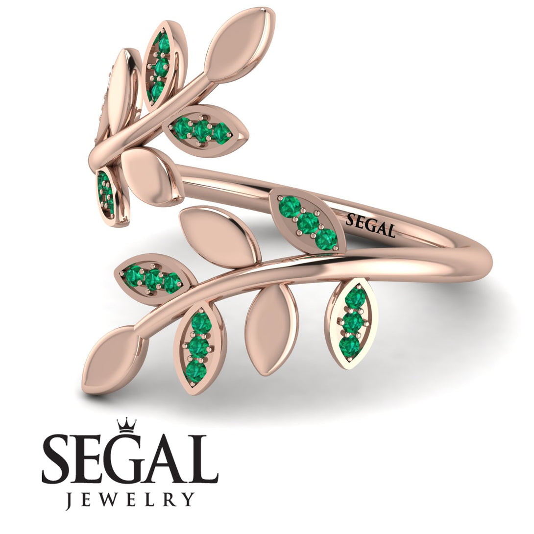 Open Ring Leaves Emerald Ring - Anna No. 5