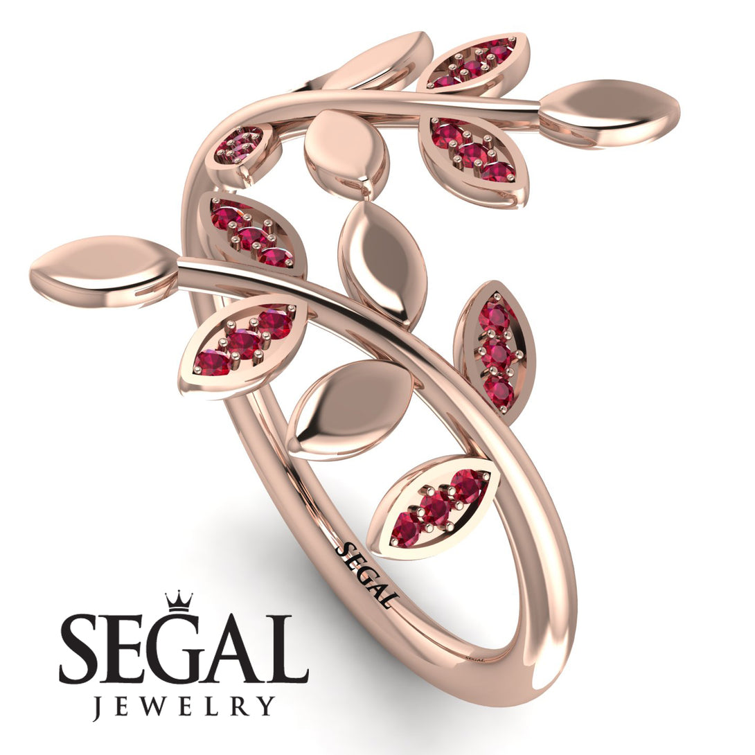 Open Ring Leaves Ruby Ring - Anna No. 11