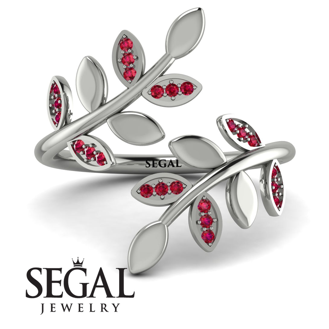 Open Ring Leaves Ruby Ring - Anna No. 12