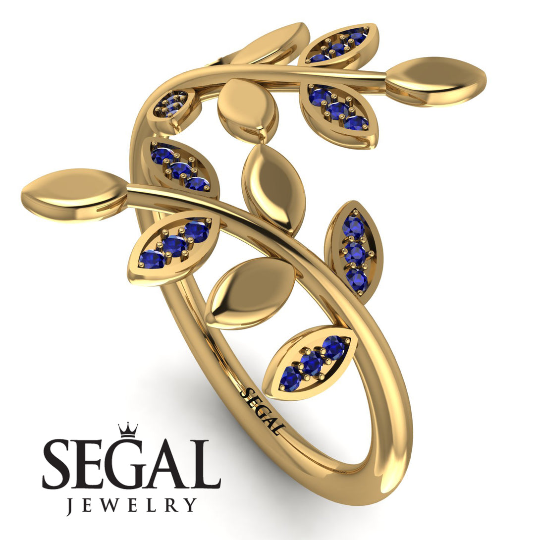 Open Ring Leaves Sapphire Ring - Anna No. 13