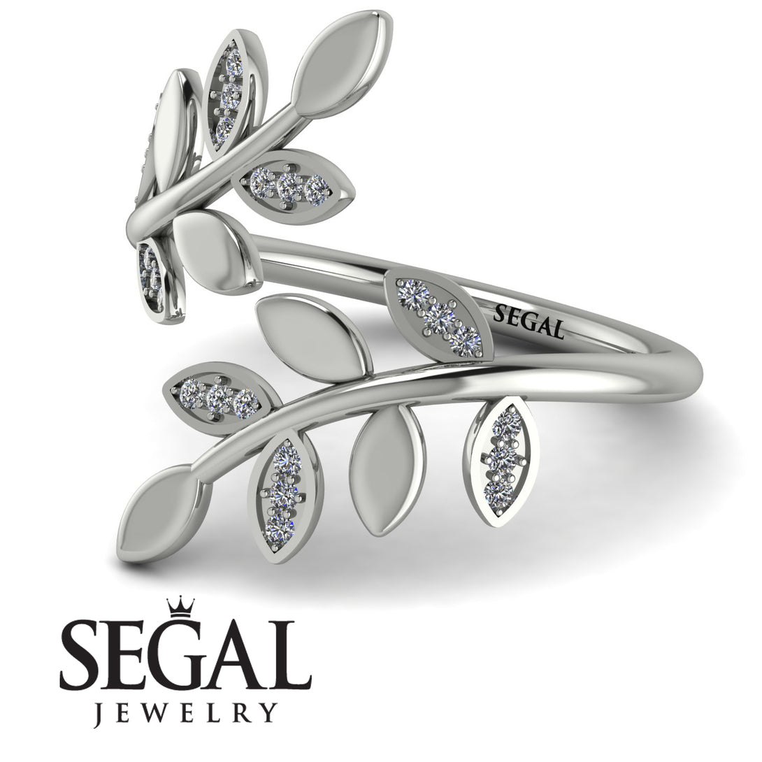 Open Ring Leaves Diamond Ring - Anna No. 3