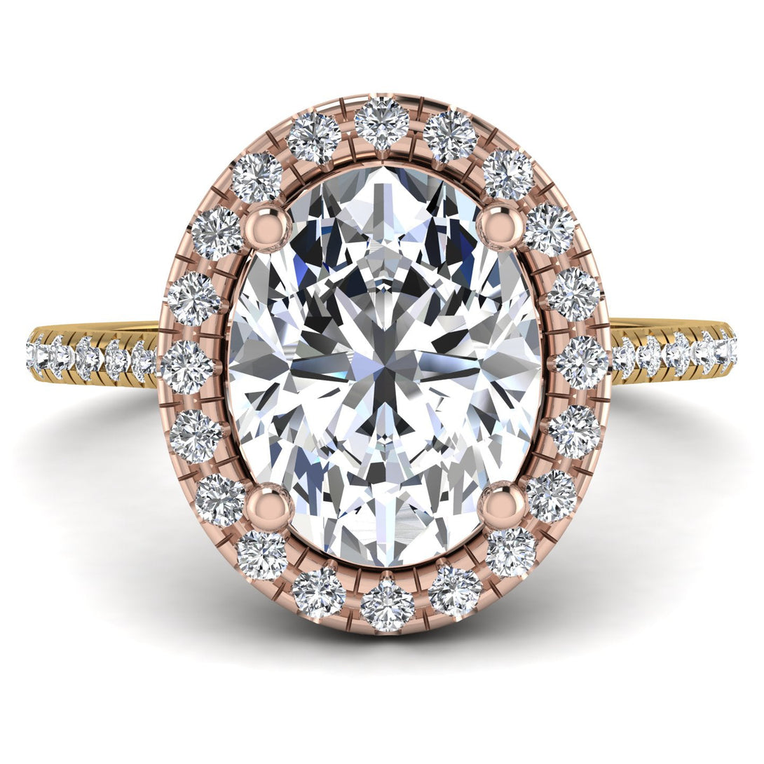 Two Tones Gorgeous Oval Cut Diamond Pave Engagement Ring With Hidden Stone - Phoebe No. 76